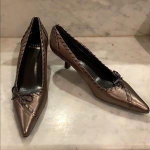 Two Inch Metallic Gold Stuart Weitzman Heels